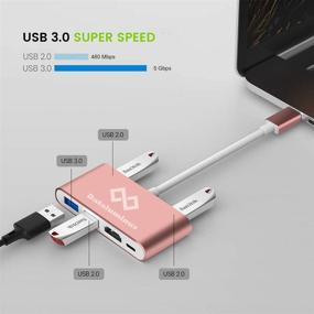 img 3 attached to Enhance Connectivity with Dataluminus 6-in-1 USB C Hub HDMI Adapter: HDMI 4k, 100W Power Delivery, USB3.0+USB2.0+PD3.0, for MacBook Air, MacBook Pro, XPS, and More (Rose Gold)