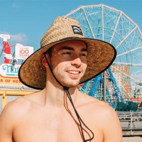 img 1 attached to 🧢 Stylish Straw Sun Lifeguard Beach Hat for Men by BROOKLYN ATHLETICS - Natural, Wide Brim, One Size