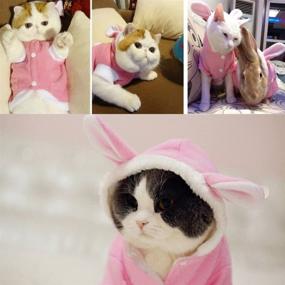 img 1 attached to Adorable Bro'Bear Pink Plush Rabbit Outfit with Hood & Bunny Ears for Small Dogs & Cats