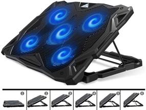 img 4 attached to PCCOOLER Laptop Cooling Pad Stand, 6 Angle Adjustable & 5 Quiet Blue LED Fans, 12-17.3 Inch Gaming Laptop Cooler with Dual USB Ports for Mouse, Keyboard