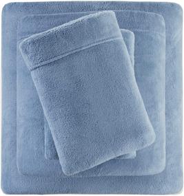 img 4 attached to 🛏️ True North by Sleep Philosophy Soloft Plush Bed Sheet Set, Wrinkle Resistant, Warm, Soft Fleece Sheets - 14&#34; Deep Pocket, Cold Season Cozy Bedding, Matching Pillow Case - King Size, Blue - 4 Piece