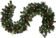 6-foot odomy christmas garland with lights | pine artificial garland for indoor/outdoor wedding, holiday & party decorations | tinsel ornaments, christmas tree decor (6ft with lights) logo
