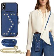 📱 stylish iphone x crossbody zipper wallet case by lameeku - navy blue, with rivet card slot, shockproof kickstand, and magnetic clasp for women logo