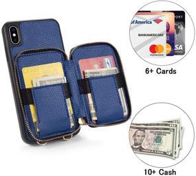 img 2 attached to 📱 Stylish iPhone X Crossbody Zipper Wallet Case by LAMEEKU - Navy Blue, with Rivet Card Slot, Shockproof Kickstand, and Magnetic Clasp for Women