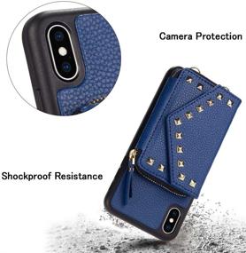 img 1 attached to 📱 Stylish iPhone X Crossbody Zipper Wallet Case by LAMEEKU - Navy Blue, with Rivet Card Slot, Shockproof Kickstand, and Magnetic Clasp for Women