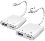 📱 apple mfi certified - 2 pack lightning to usb3 camera adapter, 2 in 1 portable usb adapter for iphone with lightning charging port and usb female connection for card reader, u disk, keyboard, usb flash drive logo