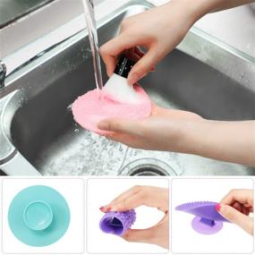 img 1 attached to 🧼 Efficient Silicone Makeup Brush Cleaning Mat - Portable & Colorful Scrubber with Suction Cup