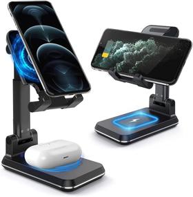 img 4 attached to 🔌 Jolameceni 2-in-1 Dual Wireless Charger Stand - Fast Charging for iPhone 11/Pro/Max & AirPods Pro - Samsung Galaxy S20/S10 Compatible - Adjustable Black Design