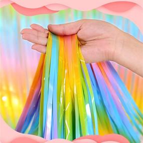 img 2 attached to 🌈 Pack of 2 Shiny Rainbow Foil Fringe Curtains, 3.2 x 8.2 feet Metallic Tinsel Rainbow Streamers for Photo Booth Backdrop, Ideal for Birthday, Wedding, Holiday, Celebration, Bachelorette Party Decorations