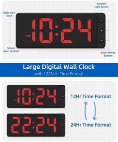 img 2 attached to 🕰 Enhance Your Décor with the LED Digital Wall Clock: Large Display, Big Digits, Auto-Dimming, 12/24Hr Format, Battery Backup – Silent Wall Clock for Farmhouse, Kitchen, Living Room, Bedroom, Classroom, Office (Red)