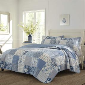 img 2 attached to 🛏️ Laura Ashley Home - Paisley Patchwork Collection - Quilt Set - 100% Cotton, Reversible, Lightweight & Breathable Bedding, Pre-Washed for Added Softness, King Size, Blue (USHSA91126128)