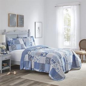 img 1 attached to 🛏️ Laura Ashley Home - Paisley Patchwork Collection - Quilt Set - 100% Cotton, Reversible, Lightweight & Breathable Bedding, Pre-Washed for Added Softness, King Size, Blue (USHSA91126128)