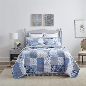 img 4 attached to 🛏️ Laura Ashley Home - Paisley Patchwork Collection - Quilt Set - 100% Cotton, Reversible, Lightweight & Breathable Bedding, Pre-Washed for Added Softness, King Size, Blue (USHSA91126128)