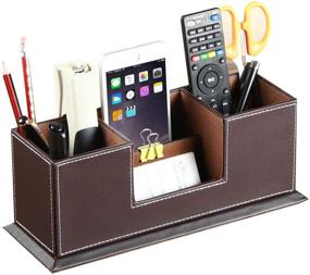 img 3 attached to 📦 PUSU Cute Leather Pen Organizer - Pencil Holder, Pen Cup Stand, Desk Tray Container, Office Supplies Desktop Storage Box for Stationery, Business Card, Phone, etc. - Brown
