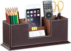img 4 attached to 📦 PUSU Cute Leather Pen Organizer - Pencil Holder, Pen Cup Stand, Desk Tray Container, Office Supplies Desktop Storage Box for Stationery, Business Card, Phone, etc. - Brown