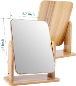 img 3 attached to LOTIKO Natural Wooden Stand Vanity Makeup Mirror: 7 Inch Swivel Single Sided Desk Mirror, Portable Standing Mirror for Countertop (Square)