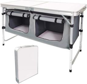 img 4 attached to Camping Table with Adjustable Legs for Beach, Backyards, BBQ, Party and Picnic - Camp Field Table