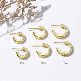 img 1 attached to Stylish and Lightweight Corn Chunky Mini Hoop Earrings – Small Gold Hoops for Women & Girls - 14k Gold Plated CZ Open Hoops