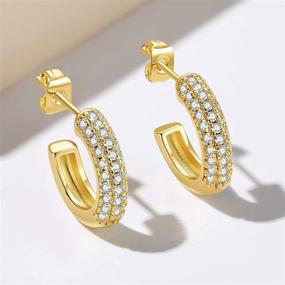 img 2 attached to Stylish and Lightweight Corn Chunky Mini Hoop Earrings – Small Gold Hoops for Women & Girls - 14k Gold Plated CZ Open Hoops