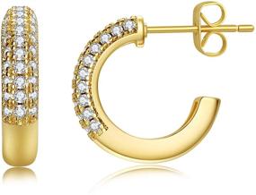 img 3 attached to Stylish and Lightweight Corn Chunky Mini Hoop Earrings – Small Gold Hoops for Women & Girls - 14k Gold Plated CZ Open Hoops