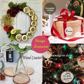 img 2 attached to Natural Wood Slices Craft Kit - 68 Items: 25 Pcs 3.1-3.5 Inches Unfinished Wood 🌿 with Predrilled Holes, 6 PCS Christmas Stencils, and 32 Colors Pigment for Arts, Crafts, and Ornaments DIY