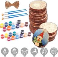 natural wood slices craft kit - 68 items: 25 pcs 3.1-3.5 inches unfinished wood 🌿 with predrilled holes, 6 pcs christmas stencils, and 32 colors pigment for arts, crafts, and ornaments diy logo