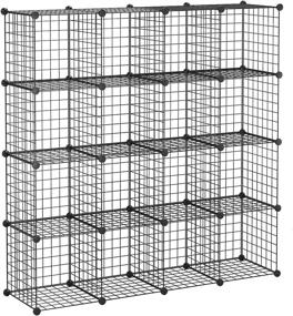 img 4 attached to 📦 BASTUO Cube Storage Organizer - 16 Cubes Wire Storage Cabinet, DIY Modular Bookcase Stackable Shoe Rack Shelf - Metal Cubes Organizer for Wardrobe Closet, Living Room, Bedroom, Office - Black