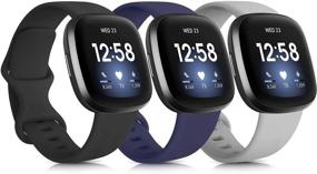 img 4 attached to 3 упаковки силиконовых браслетов для Fitbit Versa 3 и Sense - мягкие запасные браслеты для женщин и мужчин (большой размер, черный+синий+серый)