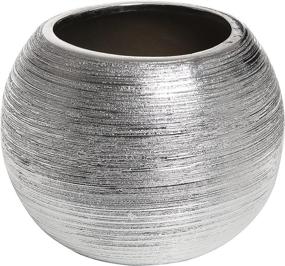 img 3 attached to 🌸 Stylish 7-Inch Round Metallic Ceramic Planter Pot - Modern Silver-Tone Flower Bowl Vase