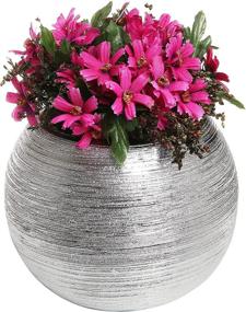 img 4 attached to 🌸 Stylish 7-Inch Round Metallic Ceramic Planter Pot - Modern Silver-Tone Flower Bowl Vase