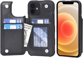 img 4 attached to 📱 Arae Wallet Case for iPhone 12 and iPhone 12 Pro - Black PU Leather Card Holder Cover