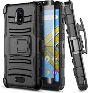 📱 premium black e-began case with tempered glass for blu wiko ride/vision 2/at&t radiant core/cricket icon | shockproof & belt clip holster included! logo