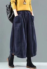 img 1 attached to 👗 Fashionably Vintage: Flygo Women's Corduroy A-Line Midi Skirt - Pleated & Pocketed!