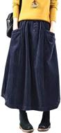 👗 fashionably vintage: flygo women's corduroy a-line midi skirt - pleated & pocketed! logo