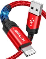🔴 jsaux 6ft iphone charger cable - apple mfi certified lightning cable nylon braided usb fast charging cord for iphone 11 xs max x xr 8 7 6s 6 plus se 5 5s, ipad, ipod - red logo