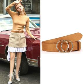 img 1 attached to 2-Pack Women's Jeans Belts with Trendy Double O-Ring Buckle & Faux Leather