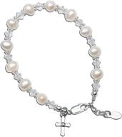 👧 elegant children's sterling silver cross bracelet and necklace set with cultured pearl and high end crystal for first communion, baptism or christening logo