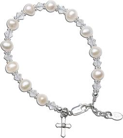 img 4 attached to 👧 Elegant Children's Sterling Silver Cross Bracelet and Necklace Set with Cultured Pearl and High End Crystal for First Communion, Baptism or Christening