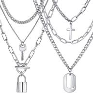 stylish layered chain necklace set with lock and key pendant, trendy punk egirl eboy chains – stainless steel paperclip jewelry for unique gifts logo