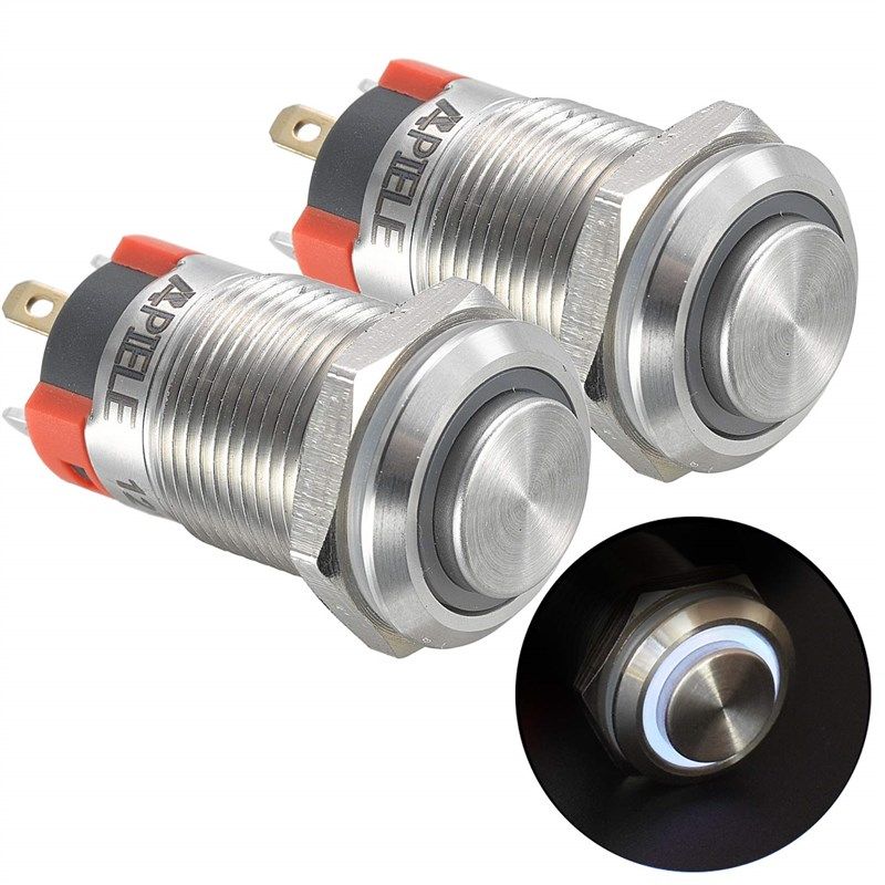 APIELE (Pcs Of 2) 12Mm Latching Push Button Switch High Round Head