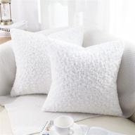 fluffy decorative 3d rose pattern fur throw pillow covers - set of 2, 18x18 inch, bright white - ideal for couch, bed, sofa логотип