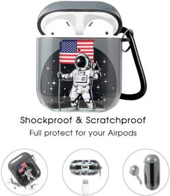 img 3 attached to 🚀 Защитный чехол для AirPods с очаровательным узором и брелоком - Жесткий и прочный чехол OLEBAND для мужчин, женщин, подростков и девочек - Дизайн "Космический астронавт на Луне" - Совместимый с AirPods 2 и 1