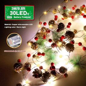 img 2 attached to BestFire 9.84FT Christmas Pinecones String Lights: 30 LED Red Berry Bell Xmas Garland & 🎄 Pinecone Fairy String Lights for Indoor Holiday New Year Party Decorations - Battery Powered Warm White