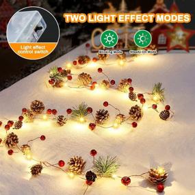 img 4 attached to BestFire 9.84FT Christmas Pinecones String Lights: 30 LED Red Berry Bell Xmas Garland & 🎄 Pinecone Fairy String Lights for Indoor Holiday New Year Party Decorations - Battery Powered Warm White