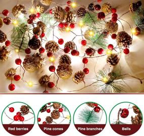 img 3 attached to BestFire 9.84FT Christmas Pinecones String Lights: 30 LED Red Berry Bell Xmas Garland & 🎄 Pinecone Fairy String Lights for Indoor Holiday New Year Party Decorations - Battery Powered Warm White