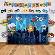 superhero cityscape wall decor tapestry for children's bedroom, living room, and home | photography backdrop, prop, flag & mask diy kit | ideal as super hero city photo booth background for kids birthday party logo