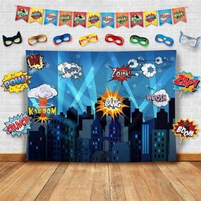 img 3 attached to Superhero Cityscape Wall Decor Tapestry for Children's Bedroom, Living Room, and Home | Photography Backdrop, Prop, Flag & Mask DIY Kit | Ideal as Super Hero City Photo Booth Background for Kids Birthday Party