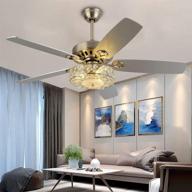 🏢 modern ceiling fan 52" with remote control, crystal light and clear glass lampshade, reversible wood blades, silent 3-speed chandelier fan for home decoration in living bedroom - silver logo