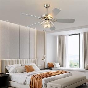 img 1 attached to 🏢 Modern Ceiling Fan 52" with Remote Control, Crystal Light and Clear Glass Lampshade, Reversible Wood Blades, Silent 3-Speed Chandelier Fan for Home Decoration in Living Bedroom - Silver