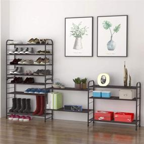 img 1 attached to 👠 Efficient Space-Saving Shoe Rack: Simple Trending 4-Tier Stackable Organizer, Expandable & Adjustable, Wire Grid Design in Bronze